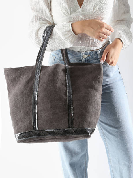 Handtas L Le Cabas Linnen Pailletten Vanessa bruno Grijs cabas lin 31V40315 ander zicht 1